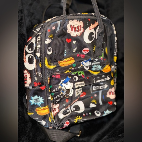 Like Dreams Other - Black Graphic Pop Art Bag with Cartoon Elements
